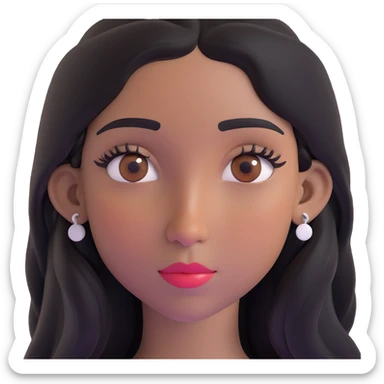 pretty girl with long black hair, button nose, brown eyes, dark skin, pretty makeup and lashes sticker