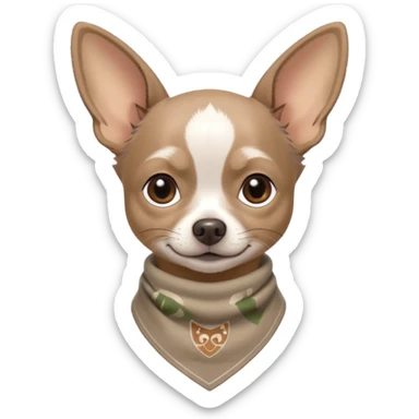 Make a Gray Chihuahua wearing a earthy tone bandana around the neck with the logo TCO on the bandana sticker