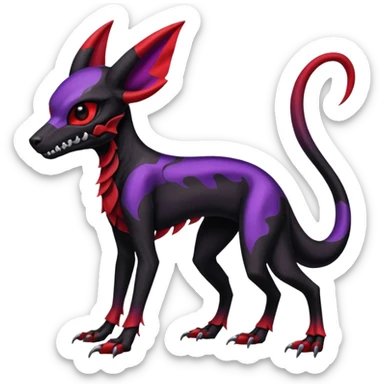Gothic Black red purple Scaley Exotic Salandit-Umbreon-Noibat-Houndoom-Fakémon-hybrid-creature (full body), 4 legs, skull face mask sticker
