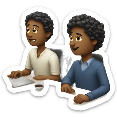 2 students sitting at desks and chatting sticker