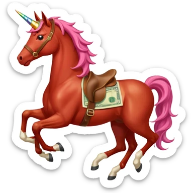red horse agressive running unicorn money on the saddle sticker