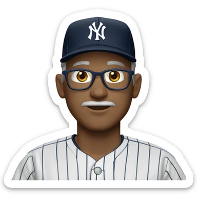 White man of 56 age wear jersey of the New York Yankees  sticker