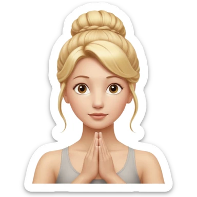 Cinematic Realistic yoga Portrait, depicted with lifelike skin texture, subtle rosy undertones, and soft natural lighting that enhances the gentle contours of her face. Her intricately detailed golden blonde hair is elegantly styled in an updo, sticker