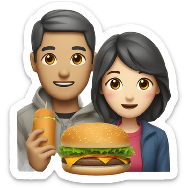 Korean couple with burger sticker