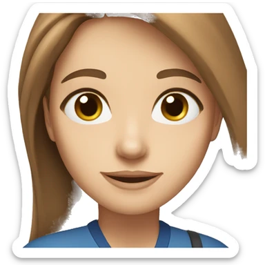 Woman,long brown hair, blue eyes, teacher sticker