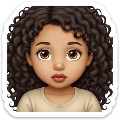 light brown skin tone, very adorable toddler, with big plump lips, long long lashes, black curly long hair, brown eyes sticker