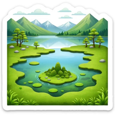 lake with moss on top with surrounding scenery sticker