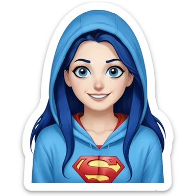 Laughing-30-year-old-adult-long-straight-dark-blue-hair-with-glitter-blue-eyes-thick-black-eyeliner-really-thick-really-long-eye-lashes-sky-blue-superman-no-ears-hoodie-sweatshirt-pierced-right-nostril sticker