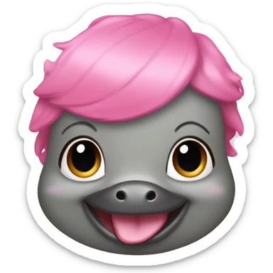 Baby platypus in a pink wig sticker