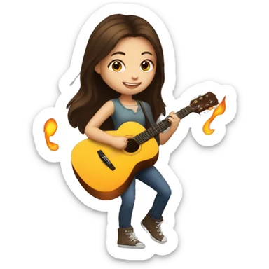 Brunette girl playing an acoustic guitar with fire around her sticker