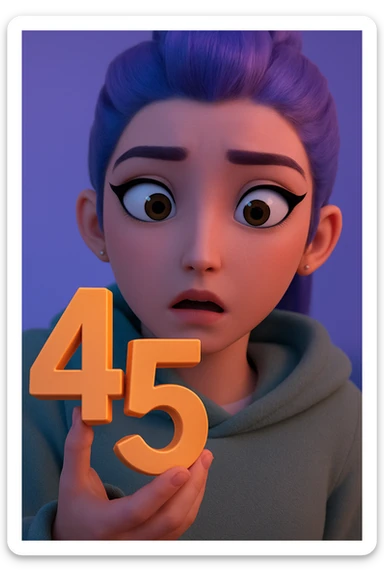 Make the character hold the number 45 in their left hand, keeping the original style and pose. Only add the number 45, do not change anything else. sticker