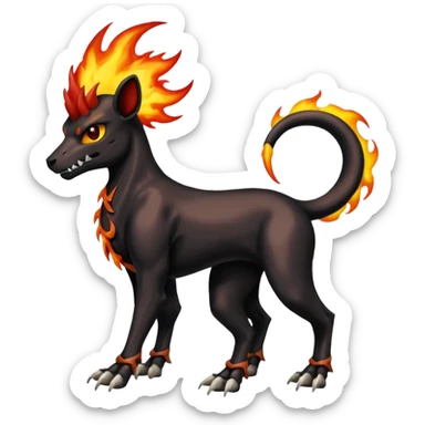 Badass black skeletal cool shiny Houndoom-Charmeleon-Fakémon-hybrid-creature (full body)  with flamey Mohawk  sticker