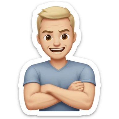 arms crossed around neck angry laughing guy sticker