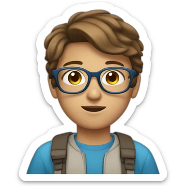 Teenager with brown short hair , transparent glasses, blue eyes sticker