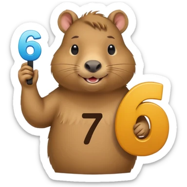 Capybara holding the number 6 and 7 in hands sticker