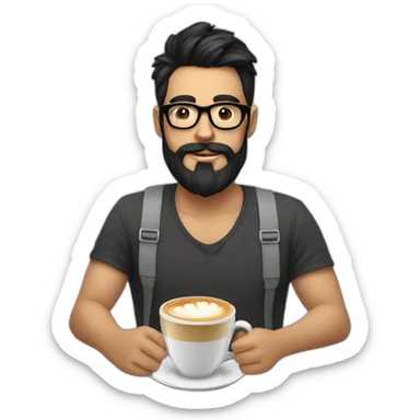 Hipster with black hair, beard and glasses drinking cappuccino   sticker