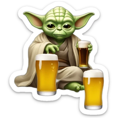 Maître Yoda qui dort avec un chat et une bière une bière sticker