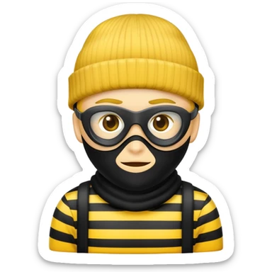 a burglar emoji with a yellow skin tone, black mask and black knit hat  sticker