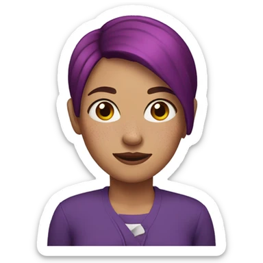 A woman with short purple hair and freckles. sticker