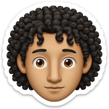 Light brown man with curly black hair and a big nose sticker