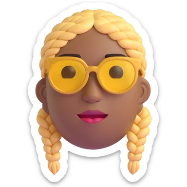 3D emoji of a person wearing gold glasses and braids, inspired by reference photo sticker