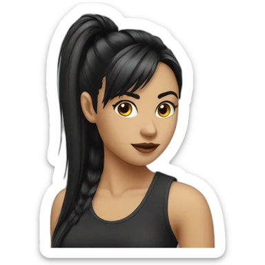 Punk female  ponytail black with bangs hair sticker