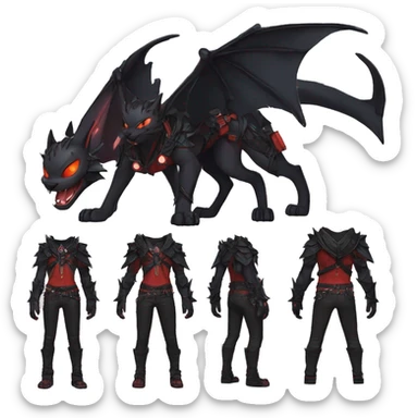 Anthro cool edgy black punk red ethereal fantasy nargacuga-bat-cat-Fakemon collar harness full body sticker