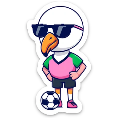 flamingo soccer player wearing sunglasses and a black and green jersey sticker