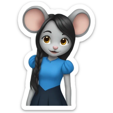 jerry mouse portrait with blue girl dress and long black hair sticker