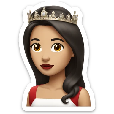 Girl has straight dark hair and dark brown eyes wearing a crown with red lipstick on her lips sticker