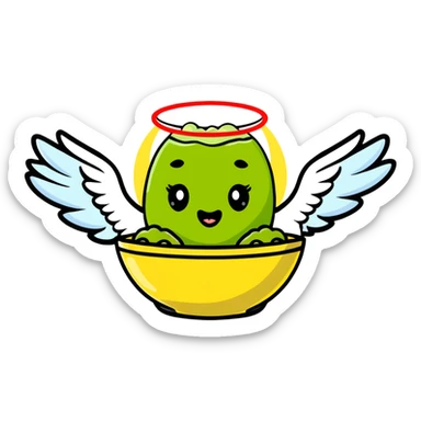 cute guacamole bowl with angel wings and a halo sticker