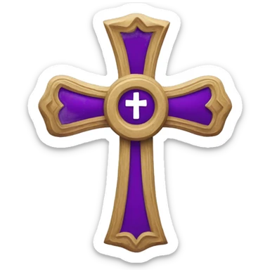 A Christian cross with a purple sash on it sticker