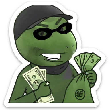 Robber in black and white dress with back with money sticker