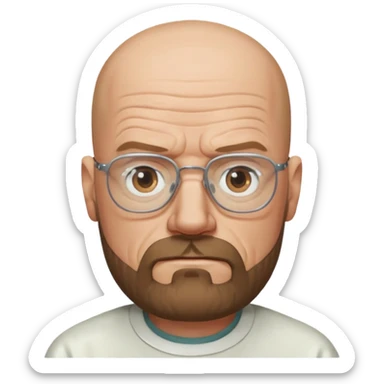 Walter White from Breaking Bad, bald, wearing glasses and beard, serious expression sticker