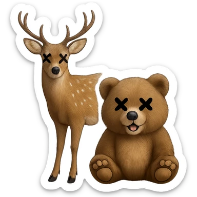 Add cartoon X's to the eyes, matching the style and position of the X's on the deer. Make sure all X's are identical and keep the background transparent. Do not change anything else. sticker