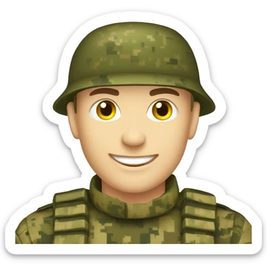 happy Ukrainian soldier, in camouflage pixel uniform  sticker