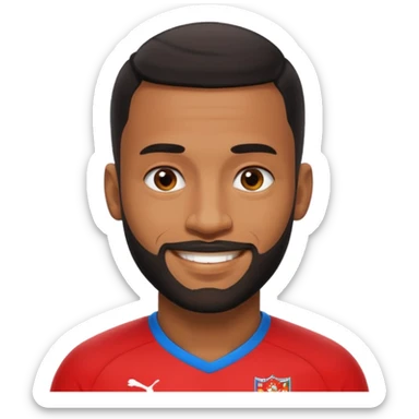 smiling Black British footballer with short hair and trimmed beard, inspired by Rio Ferdinand, Apple emoji style sticker
