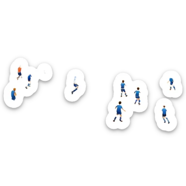 A mini-football match in an indoor sports hall with a wooden floor and clear court markings. The scene captures players in action, with the ball moving towards the goal, and the surrounding bleachers and overhead lights adding to the atmosphere of a competitive game. sticker