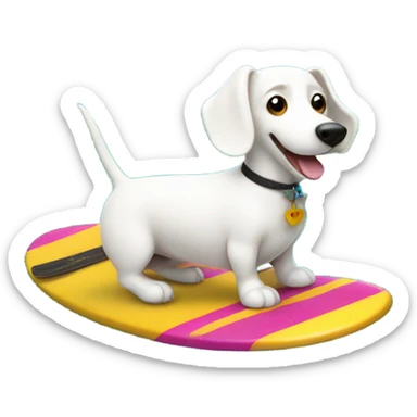 White sausage dog surfing sticker