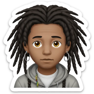 Dark-haired boy with medium-sized dreadlocks that cover part of his face and piercings sticker