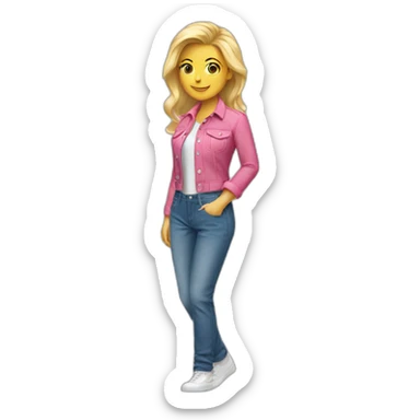 Woman blond hair  pink jean full body jumpsuit sticker