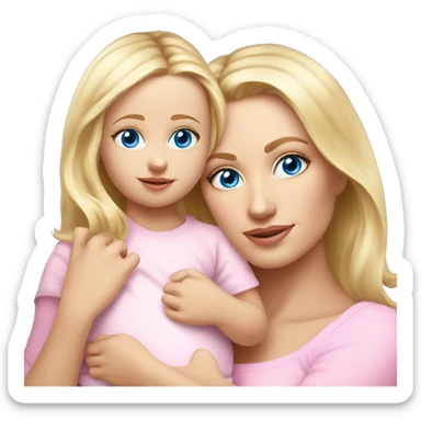 blue eyed blonde mom and baby girl realistic pink sticker