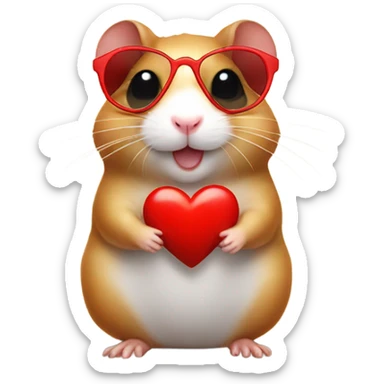 a hamster with red heart sunglasses  sticker