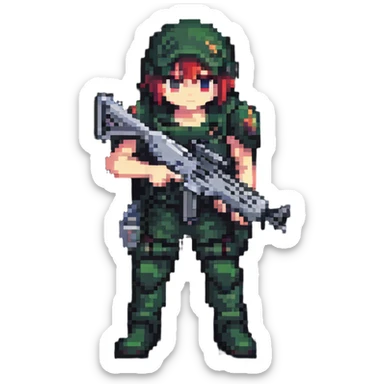 anime style PUBG character with assault rifle sticker