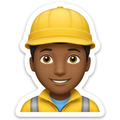 A man with dark skin tone, wearing a bright yellow cap, short black hair mostly covered by the cap, large brown eyes, and a wide smile. sticker