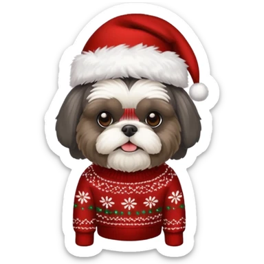 dark grey shih tzu christmas sweater and hat sticker