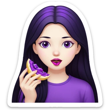 girl with long black hair and alternative with eating disorder purple food sticker