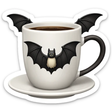 a coffeecup with a bat on it sticker