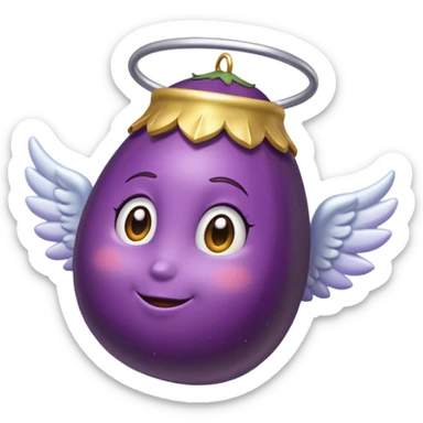 Eggplant from the side wearing an angel halo sticker