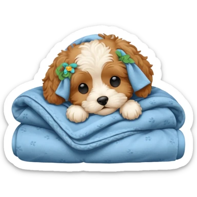 Cavapoo puppy sleeping with a blanket sticker